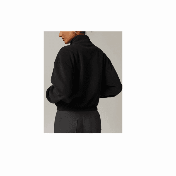 Black Full Zipper Winter Fleece Thick Warm Jacket - Image 2