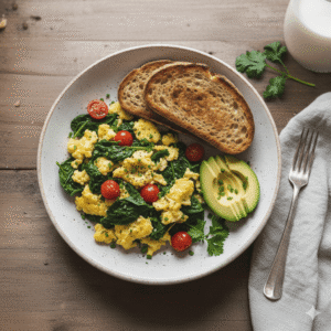 Scrambled Eggs with Spinach & Cherry Tomatoes